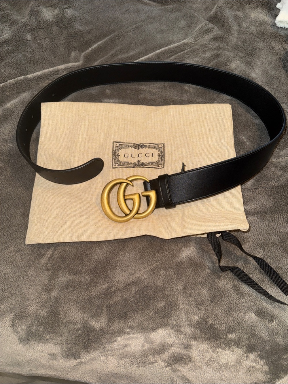 Gucci Black Leather Belt with Gold Double G Logo Buckle